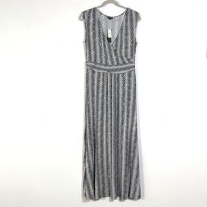 Talbots Crossover V-Neck Stretch Jersey Knit Maxi Dress Sz M Striped Sleeveless